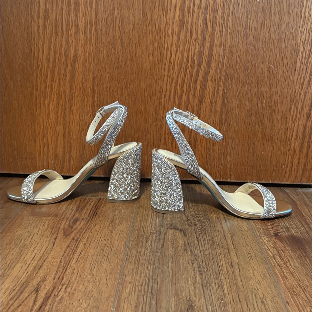 Betsy Johnson gold rhinestone heels